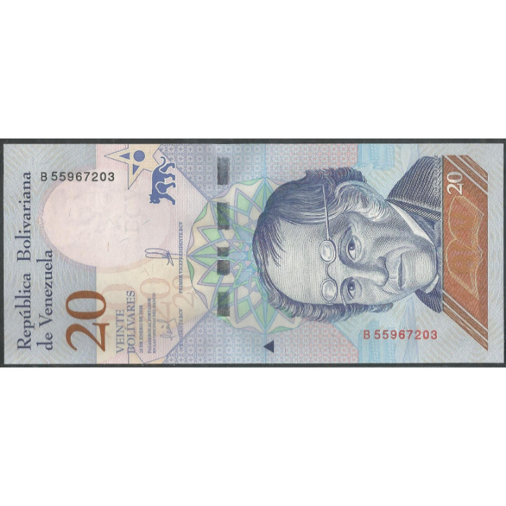 Venezuela 20 Bolivares 15 Ene 2018 B 8 Dig P104