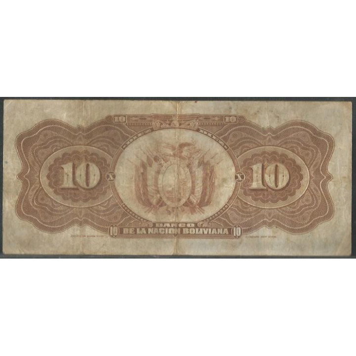 Bolivia 10 Bolivianos ND1929 Serie A P114a reverso