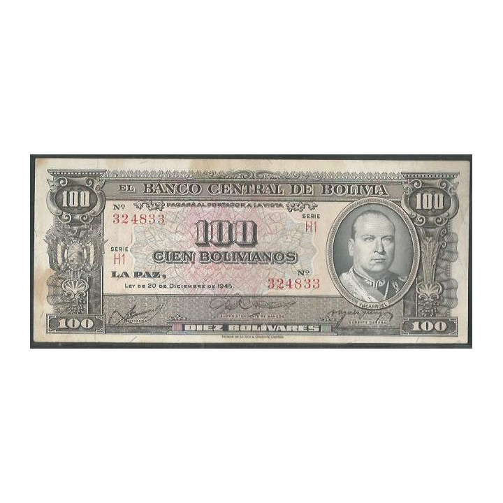 Bolivia 100 Bolivianos L 20 Dic 1945 Serie H1 P147
