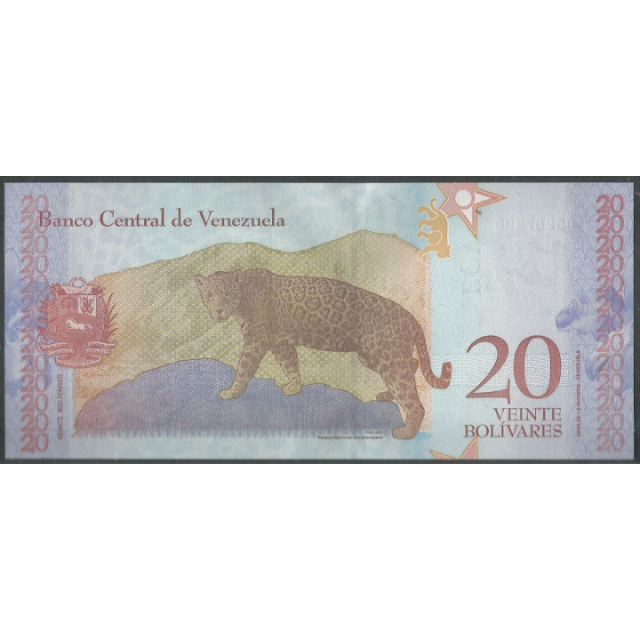Venezuela 20 Bolivares 15 Ene 2018 B 8 Dig P104 reverso