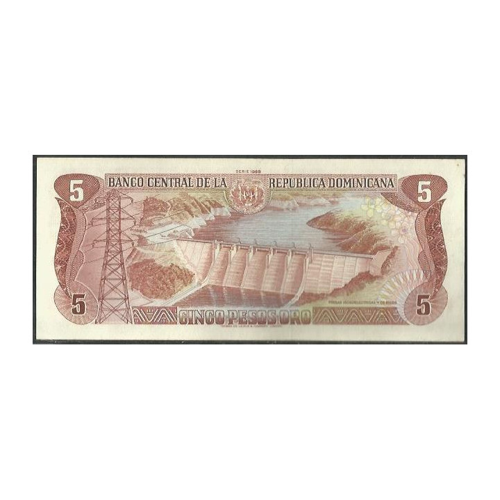 Rep. Dominicana 5 Pesos 1988 P118c reverso