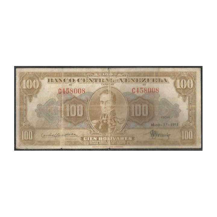 Venezuela 100 Bolivares 17 May 1951 C 6 Dig P34a