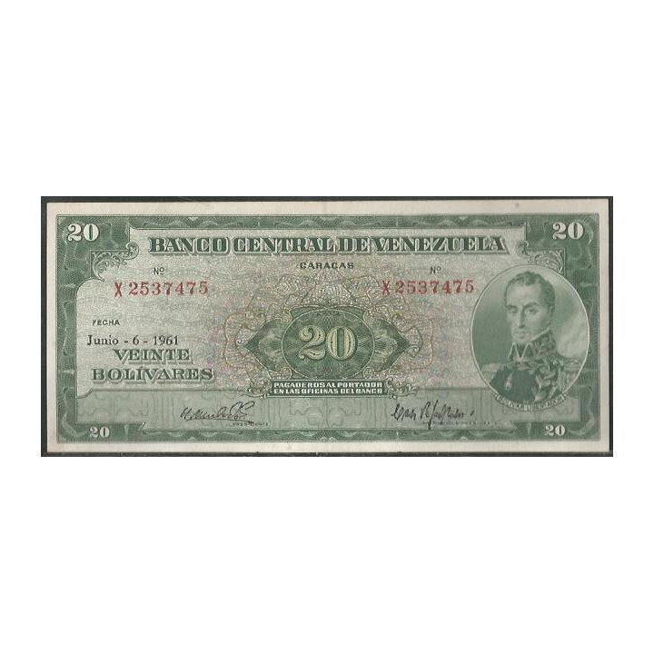 Venezuela 20 Bolivares 6 Jun 1961 X 7 Dig P43b