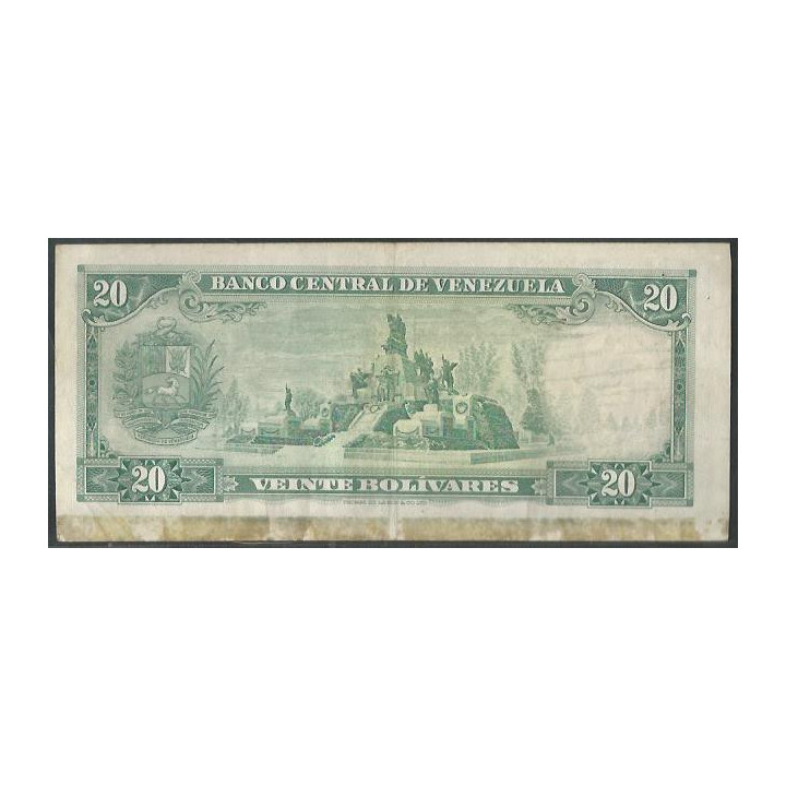 Venezuela 20 Bolivares 29 Ene 1974 A 8 Dig P46e reverso