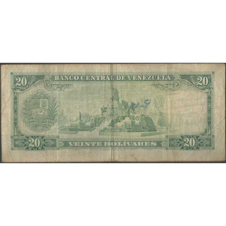 Venezuela 20 Bolivares 29 Ene 1974 C7 P46e reverso