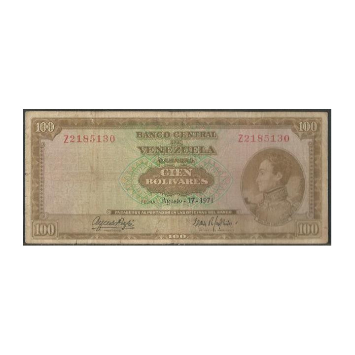 Venezuela 100 Bolivares 17 Ago 1971 Z 7 Dig P48h