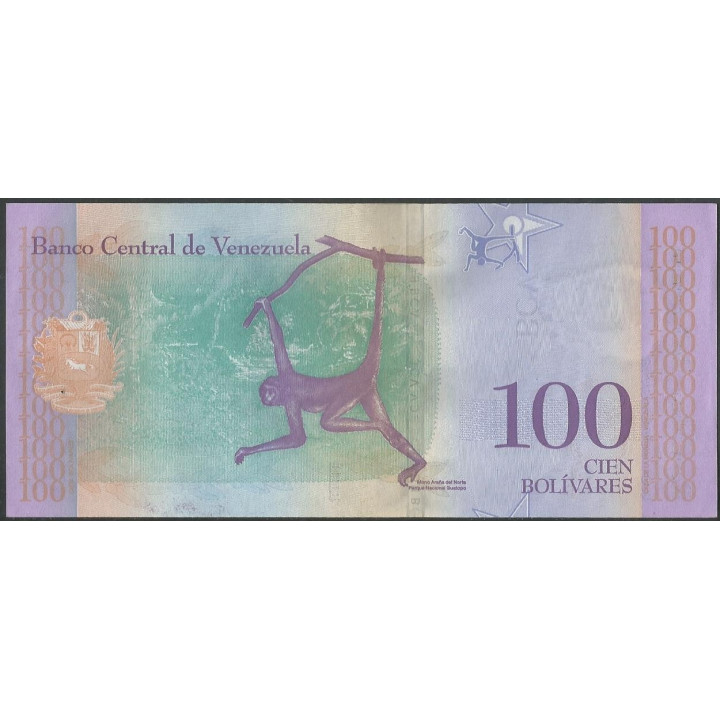 Venezuela 100 Bolivares 15 Ene 2018 B8 Dig P106a reverso
