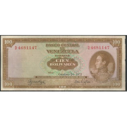 Venezuela 100 Bolivares 24 Oct 1972 D 7 Dig P48i