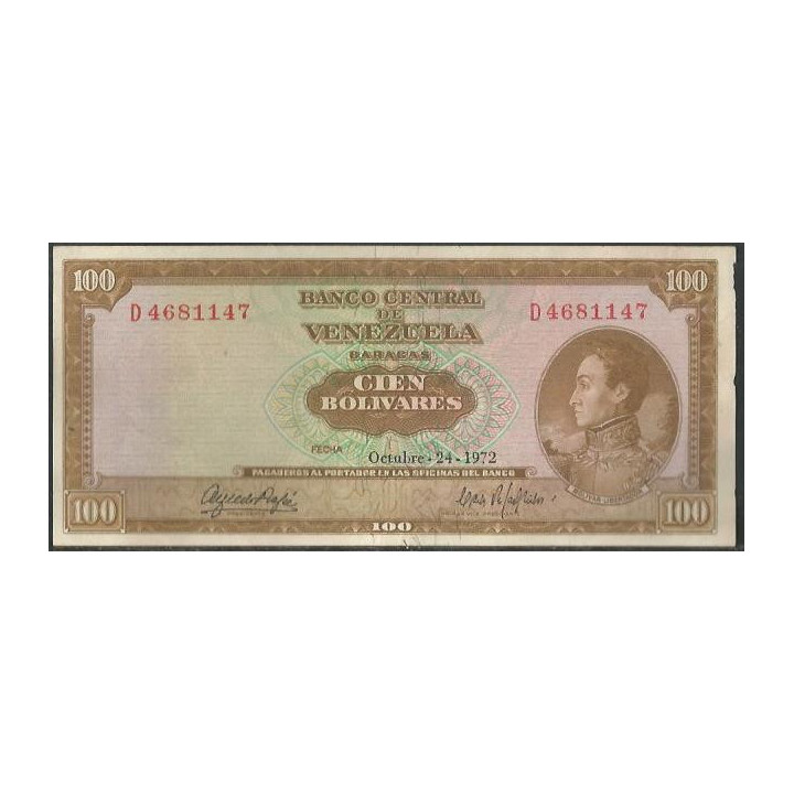 Venezuela 100 Bolivares 24 Oct 1972 D 7 Dig P48i