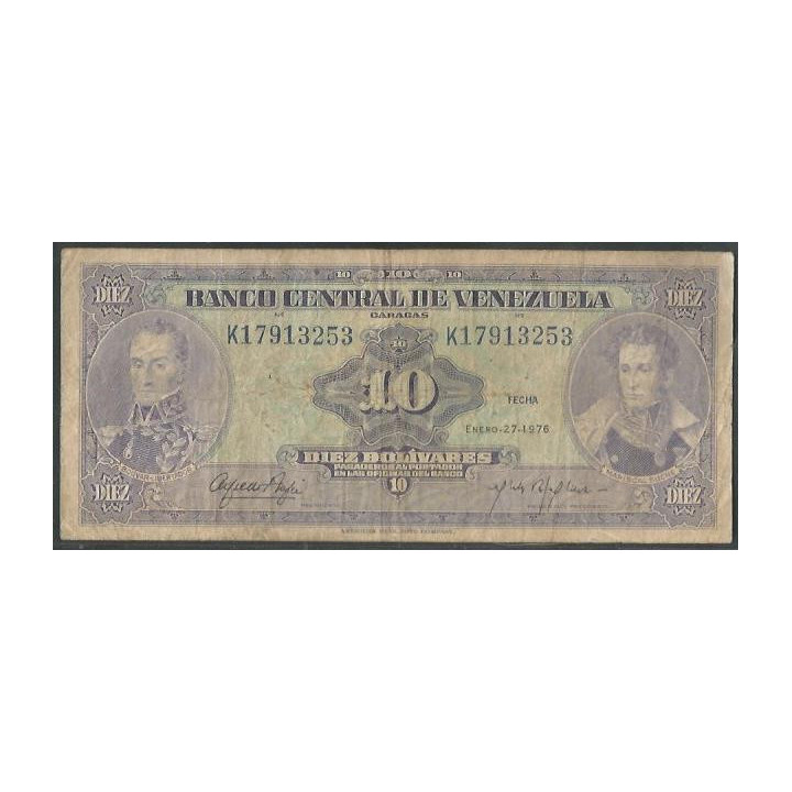 Venezuela 10 Bolivares 27 Ene 1976 K 8 Dig P51e