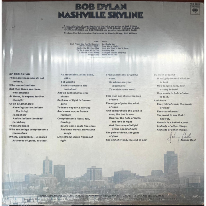 Bob Dylan - Nashvile Skyline reverso