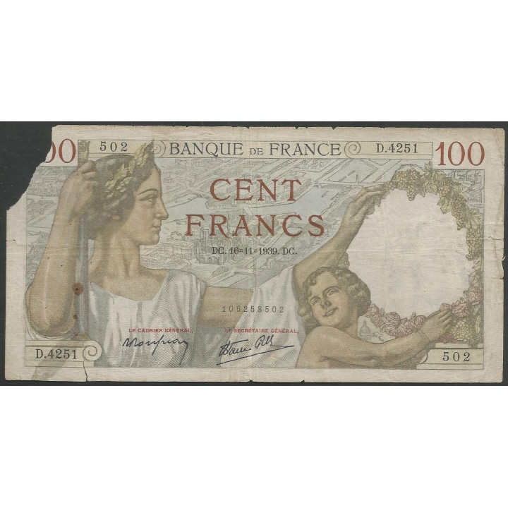 Francia 100 Francs 16 Nov 1939 P94