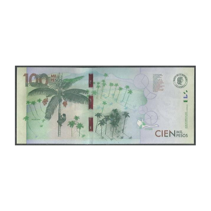 Billete de 100.000 Pesos 25 Oct 2022 Serie AJ BGWNF100-9 reverso