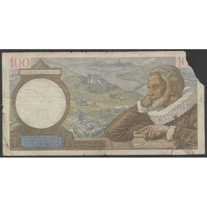 Francia 100 Francs 16 Nov 1939 P94 reverso