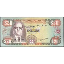 Jamaica 20 Dollars 1 Sep 1989 P72c