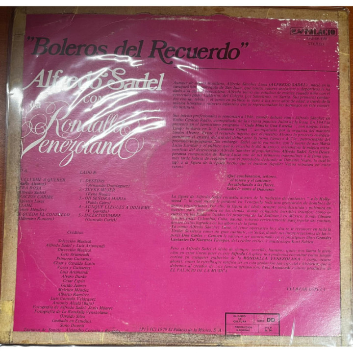 Alfredo Sadel - Boleros Del Recuerdo reverso
