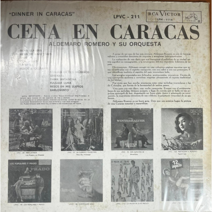Aldemaro Romero - '' Diner in Caracas'' reverso