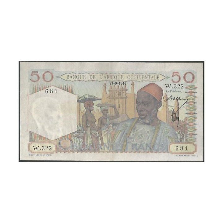 Africa Occidental Francesa 50 Francs 27 Sep 1944 P39