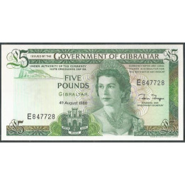 Gibraltar 5 Pounds 4 Ago 1988 P21b