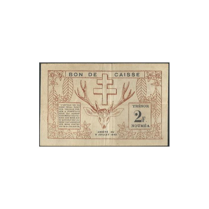 Nueva Caledonia 2 Francs 15 Jul 1942 P53 reverso