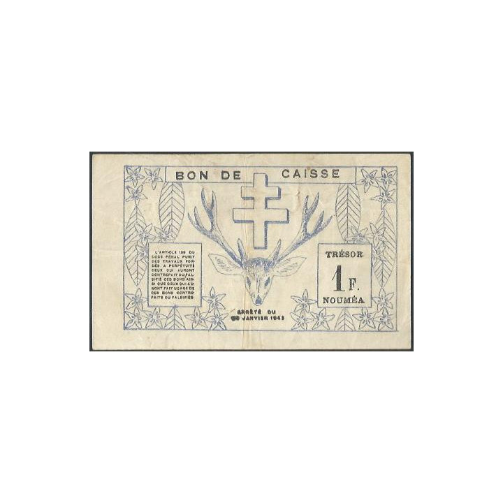 Nueva Caledonia 1 Franc 29 Mar 1943 P55 reverso