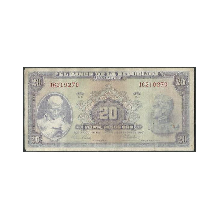 Billete de 20 Pesos 2 Ene 1963 BGW221