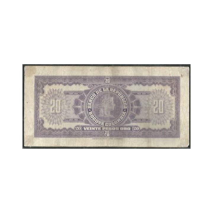 Billete de 20 Pesos 2 Ene 1963 BGW221 reverso