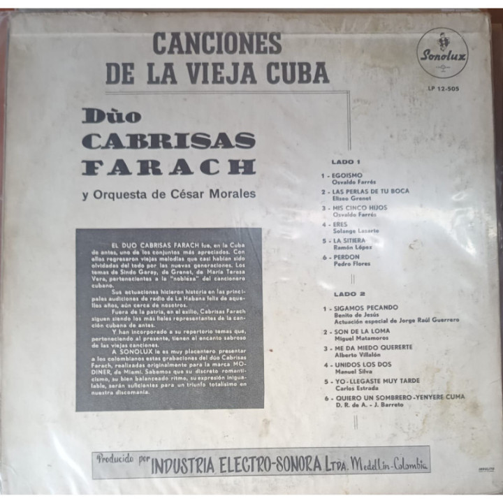 Duo Cabrisas Farach - Canciones de la vieja cuba reverso