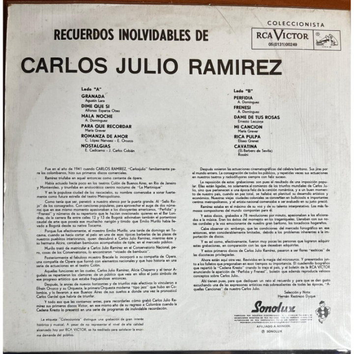Carlos Julio Ramirez - Recuerdos Inolvidables reverso