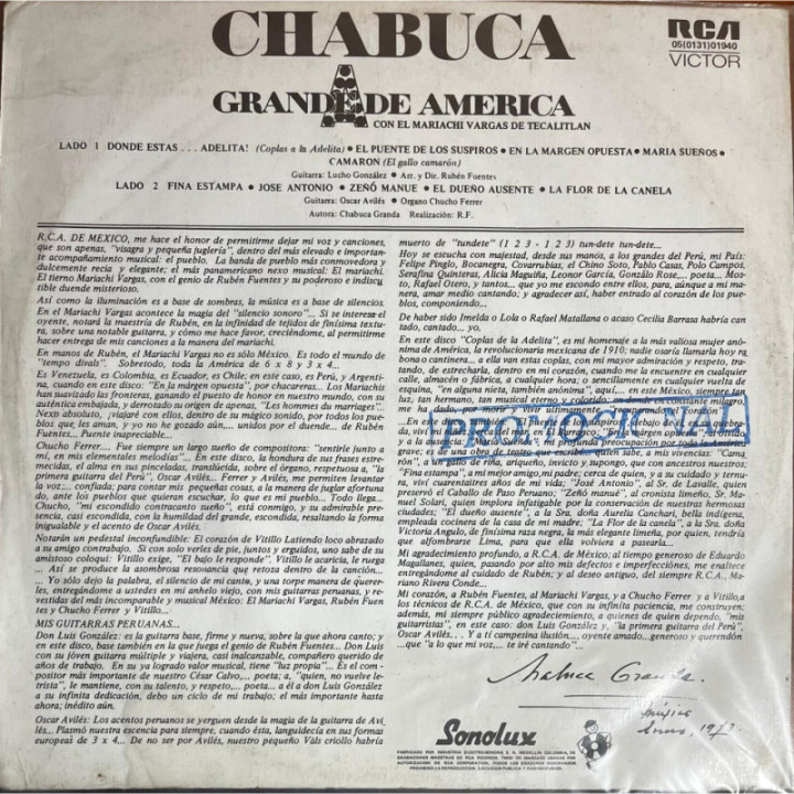 Chabuca - Grandes America reverso