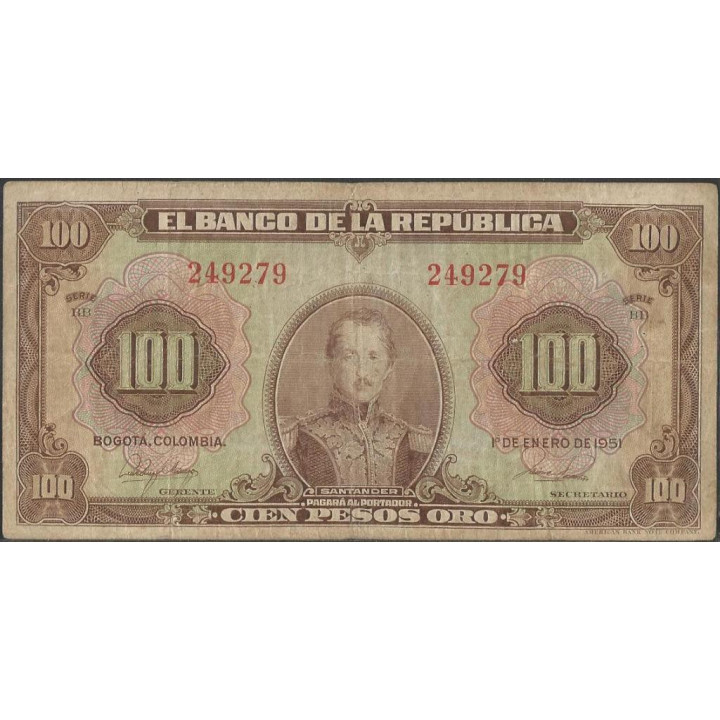 Billete de 100 Pesos 1 Ene 1951 6 Dig BGW289