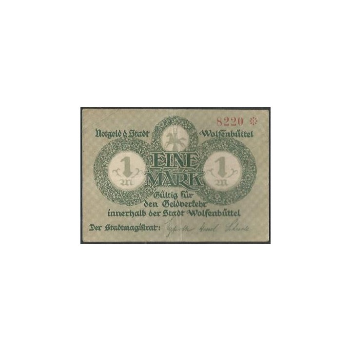Alemania - Wolfenbuttel 1 Mark Nov 1918 reverso