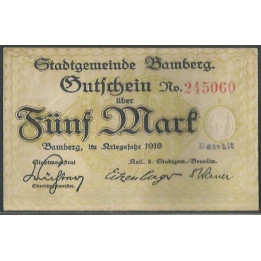 Alemania - Bamberg 5 Mark Sep 1918