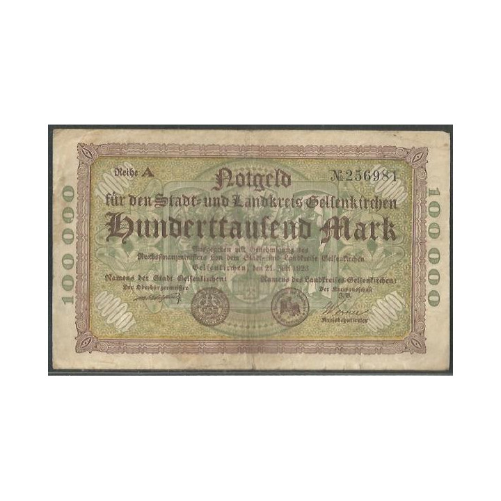 Alemania - Gelsenkirchen 100.000 Mark 21 Jul 1923