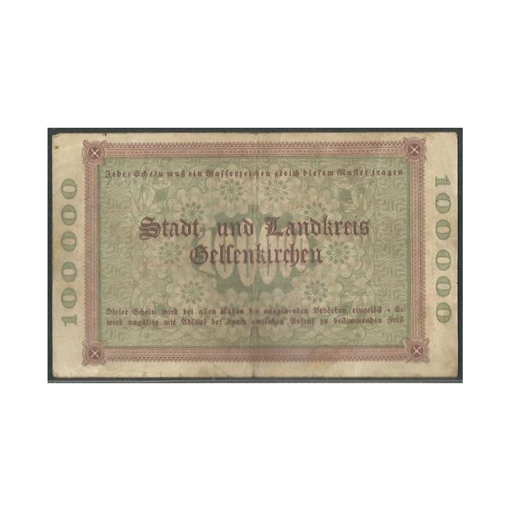 Alemania - Gelsenkirchen 100.000 Mark 21 Jul 1923 reverso