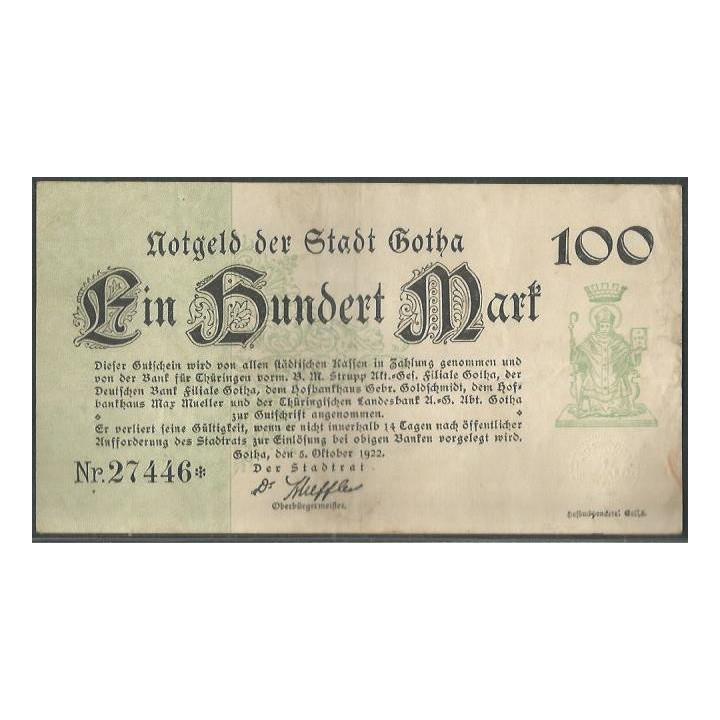 Alemania - Gotha 100 Mark 5 Oct 1922
