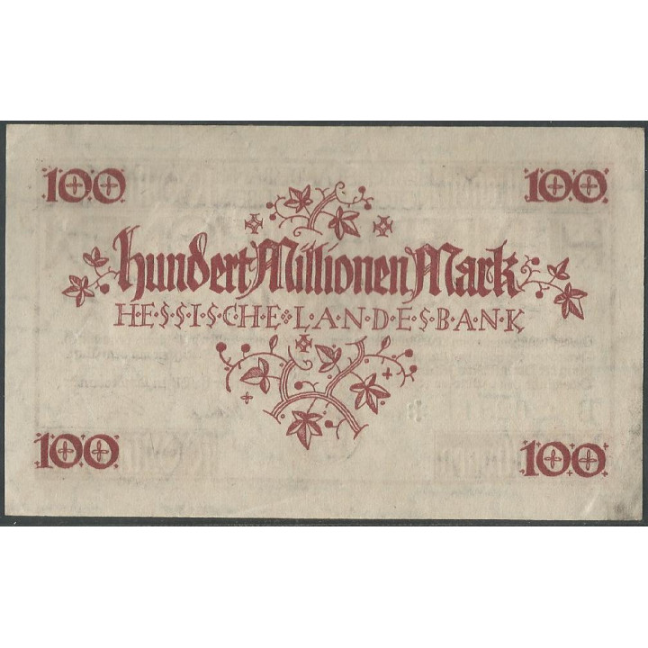 Alemania - Hessiche 100.000.000 Mark 20 Jul 1923 reverso