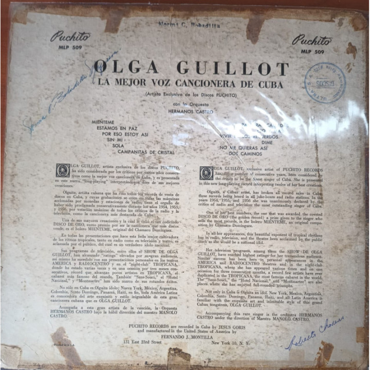 Olga Guillot - Orquesta Hermanos Castro reverso