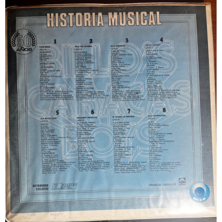Billo's Caracas Boys - Historia Musical ( Boxset 8 vinilos) reverso