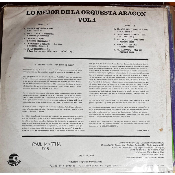Orquesta Aragon - Lo Mejor de La Orquesta Aragon Vol. 1 reverso