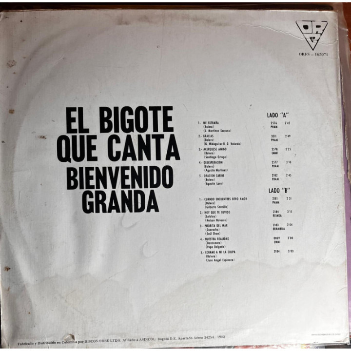 Bienvenido Granada - El Bigote Que Canta reverso