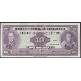 Venezuela 10 Bolivares 29 Ene 1974 E 8 Dig P51d