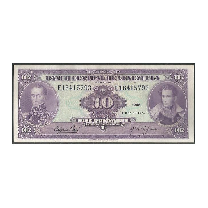 Venezuela 10 Bolivares 29 Ene 1974 E 8 Dig P51d