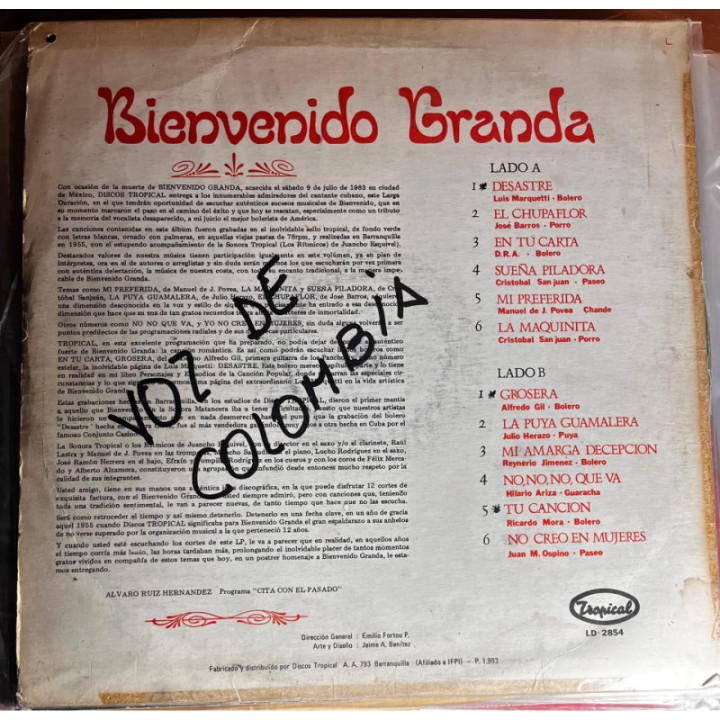 Bienvenido Granada - Lo Mejor de Bienvenido Granada reverso