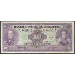Venezuela 10 Bolivares 29 Ene 1974 F 8 Dig P51d