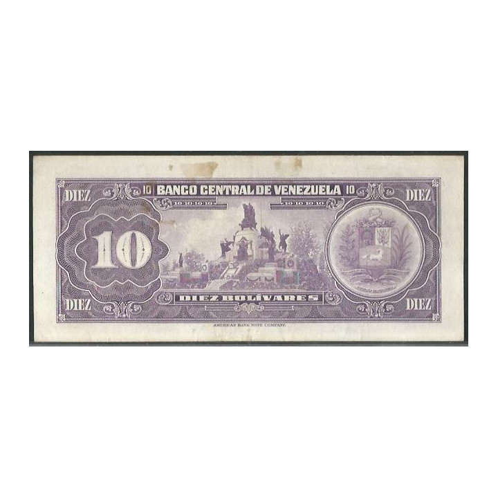 Venezuela 10 Bolivares 29 Ene 1974 F 8 Dig P51d reverso