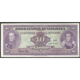 Venezuela 10 Bolivares 29 Ene 1974 G 8 Dig P51d