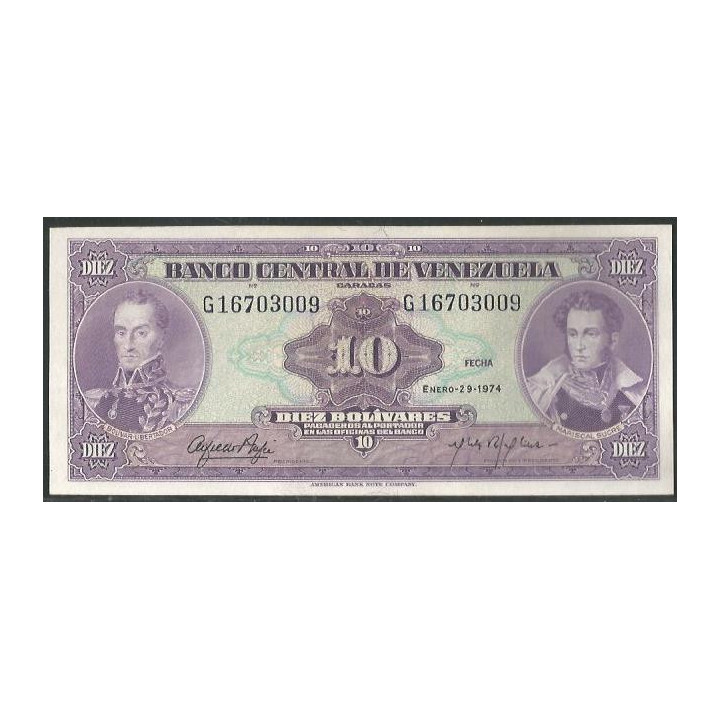 Venezuela 10 Bolivares 29 Ene 1974 G 8 Dig P51d