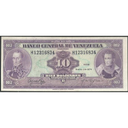 Venezuela 10 Bolivares 29 Ene 1974 H 8 Dig P51d