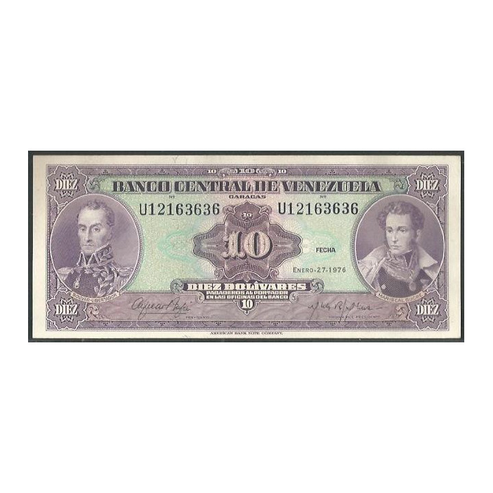 Venezuela 10 Bolivares 27 Ene 1976 U 8 Dig P51e